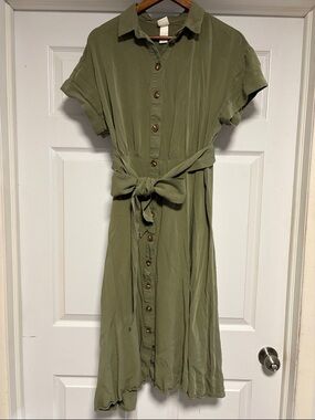 H&M Olive Green Button-Down Midi Dress